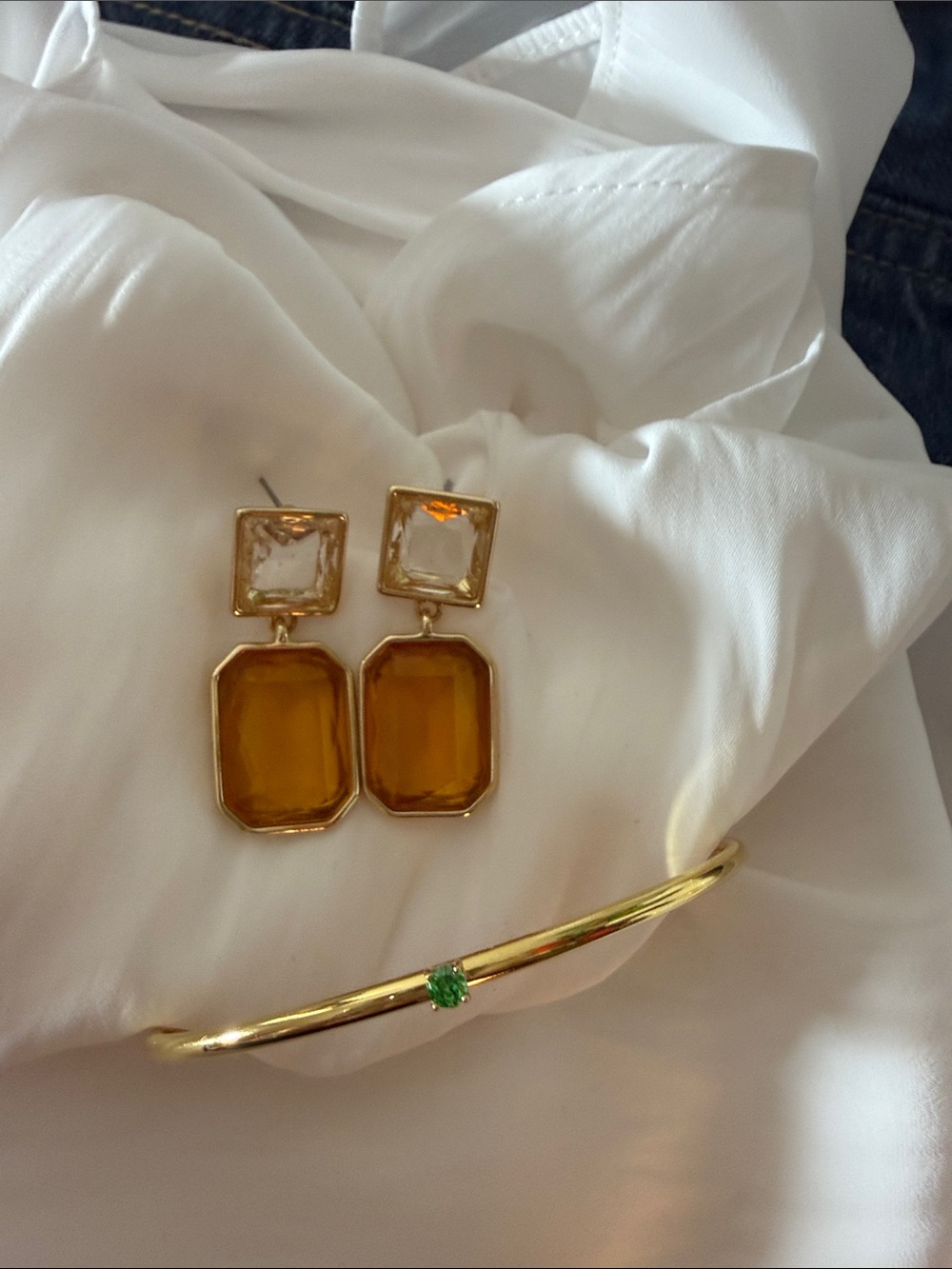 Earring&Bracelet Set: Chunky Statement Earrings in Dual Stones w/Delicate Bangle